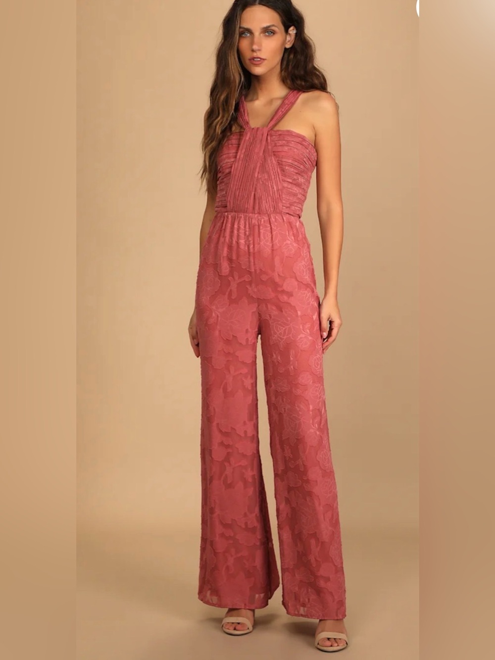 Lulus Celebration Rose Floral Burnout Chiffon Jumpsuit